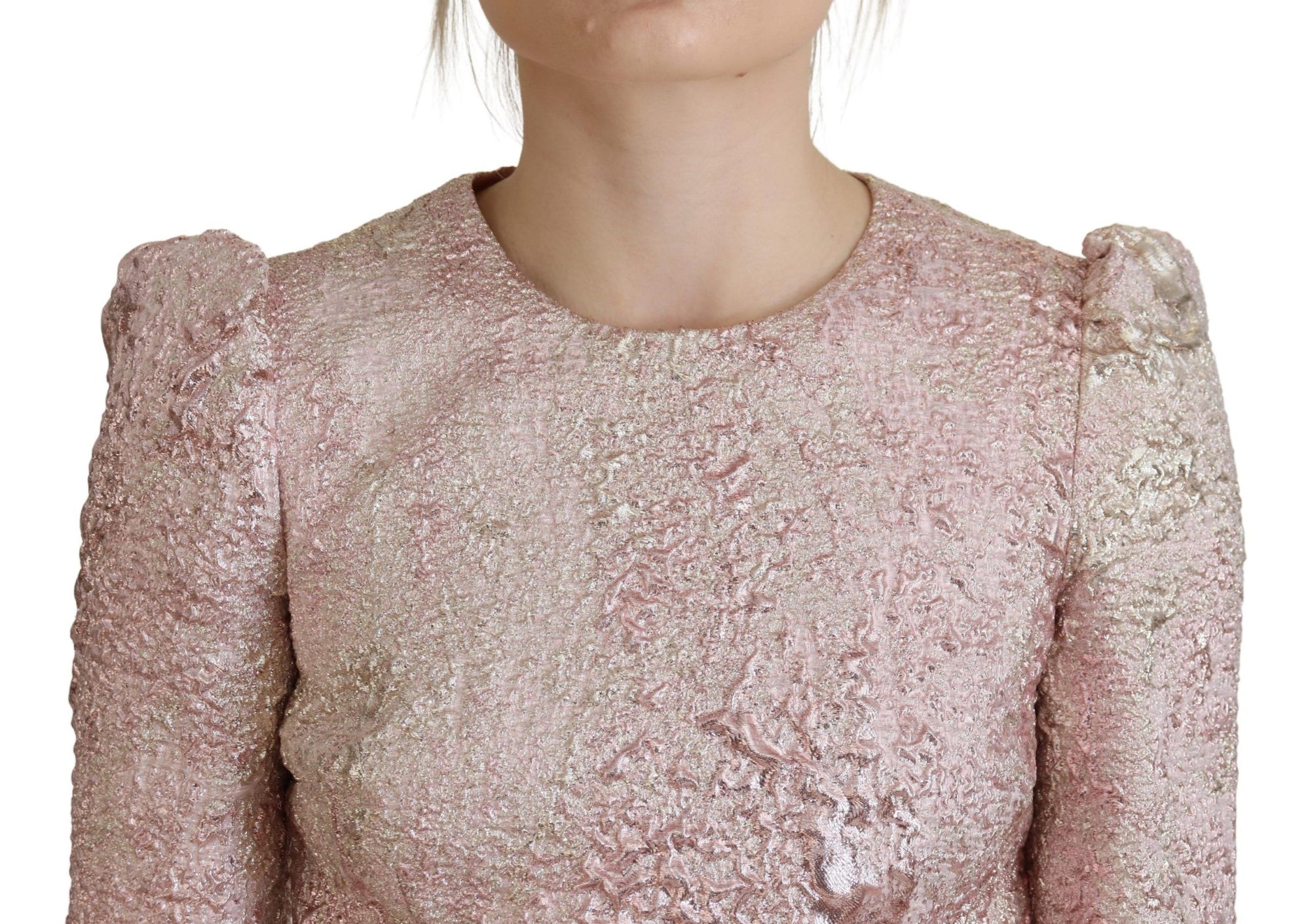 Dolce &amp; Gabbana Pink Jaquard 3/4 Sleeve Sheath Midi Dress