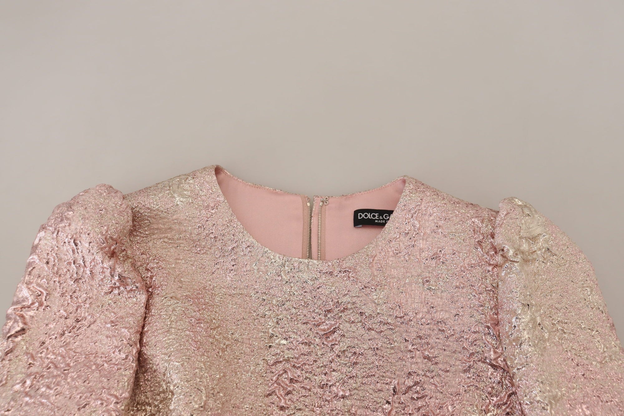 Dolce &amp; Gabbana Pink Jaquard 3/4 Sleeve Sheath Midi Dress
