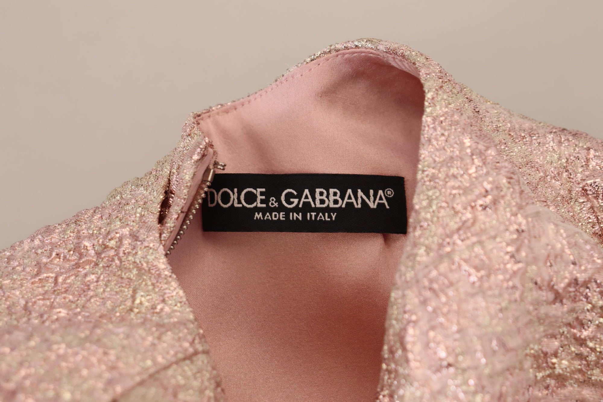 Dolce &amp; Gabbana Pink Jaquard 3/4 Sleeve Sheath Midi Dress