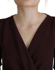 Dolce & Gabbana Brown Wrap Long Sleeve Midi Stretch Dress