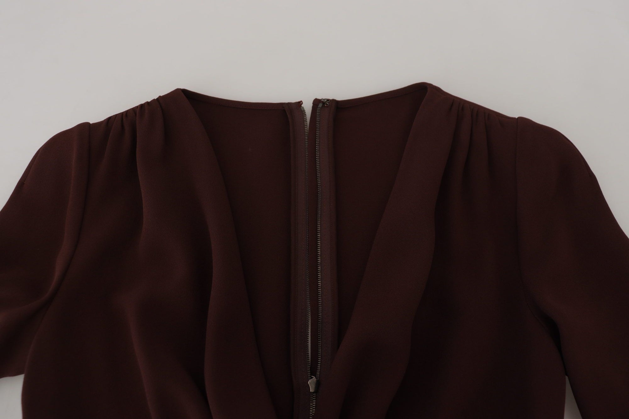 Dolce &amp; Gabbana Brown Wrap Long Sleeve Midi Stretch Dress