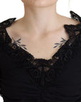 Dolce & Gabbana Black Sheath Midi Bodycon Lace Silk Dress