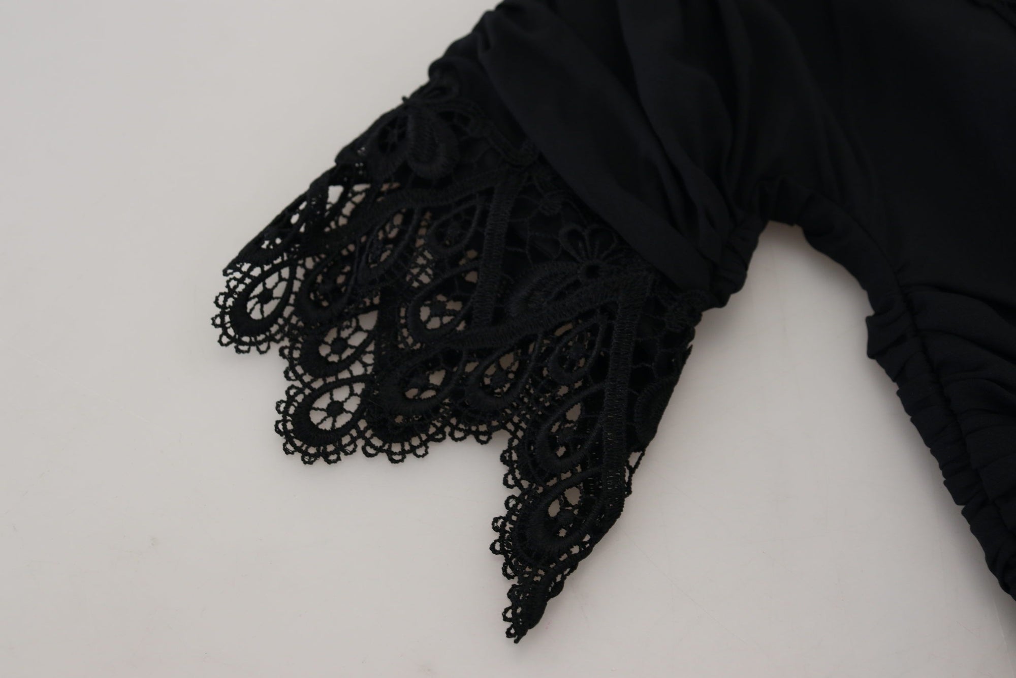 Dolce &amp; Gabbana Black Sheath Midi Bodycon Lace Silk Dress