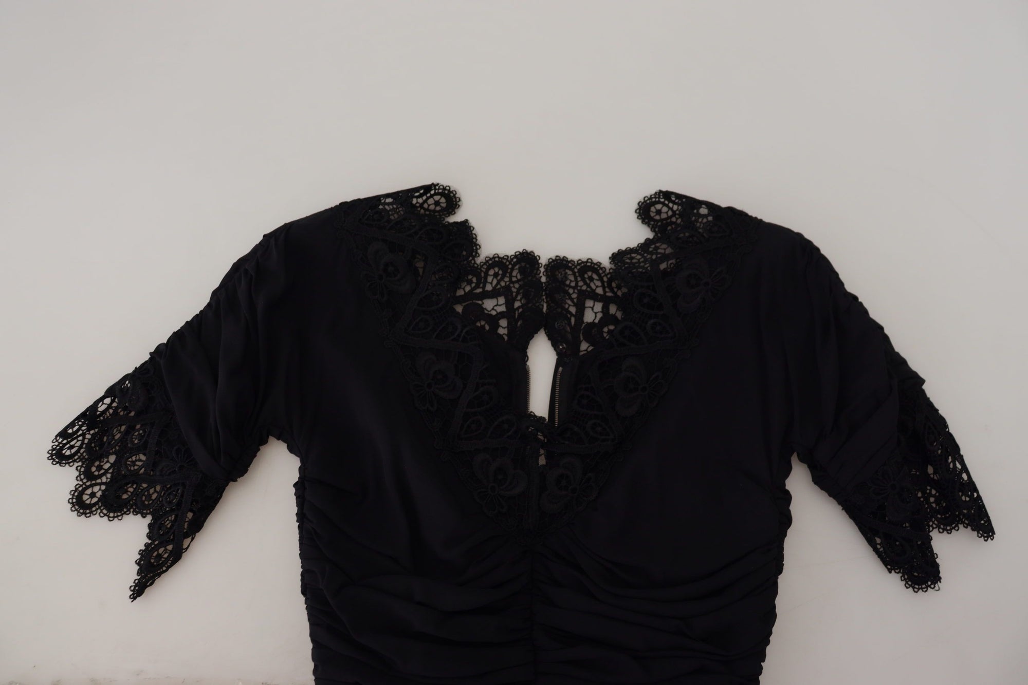 Dolce &amp; Gabbana Black Sheath Midi Bodycon Lace Silk Dress