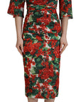 Dolce & Gabbana Multicolor Geranium Silk Sheath Midi Dress
