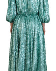 Dolce & Gabbana Blue Sequined Pleated Aline Midi Nylon Dress