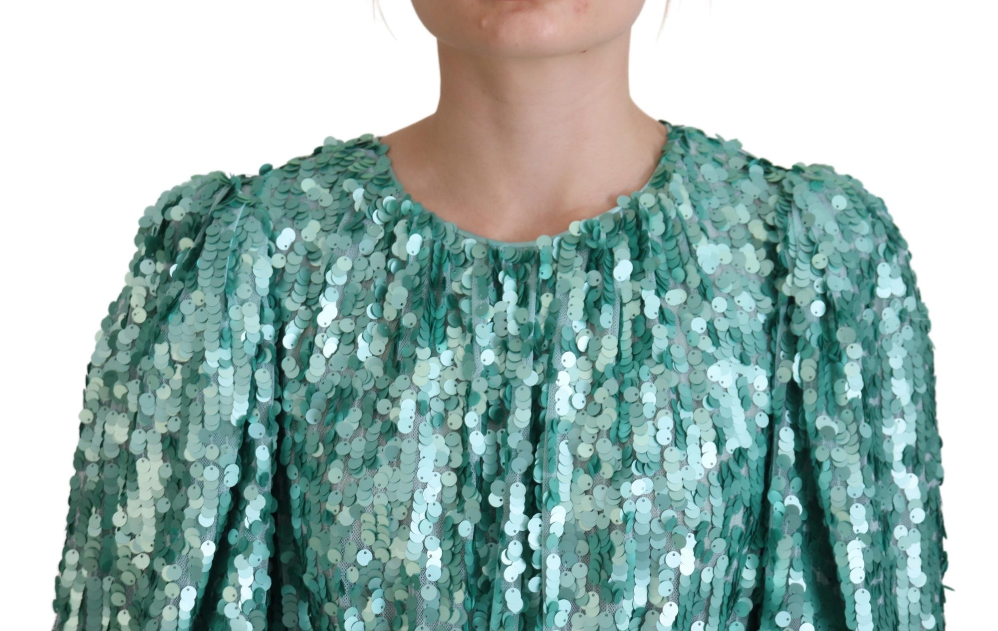 Dolce &amp; Gabbana Blue Sequined Pleated Aline Midi Nylon Dress