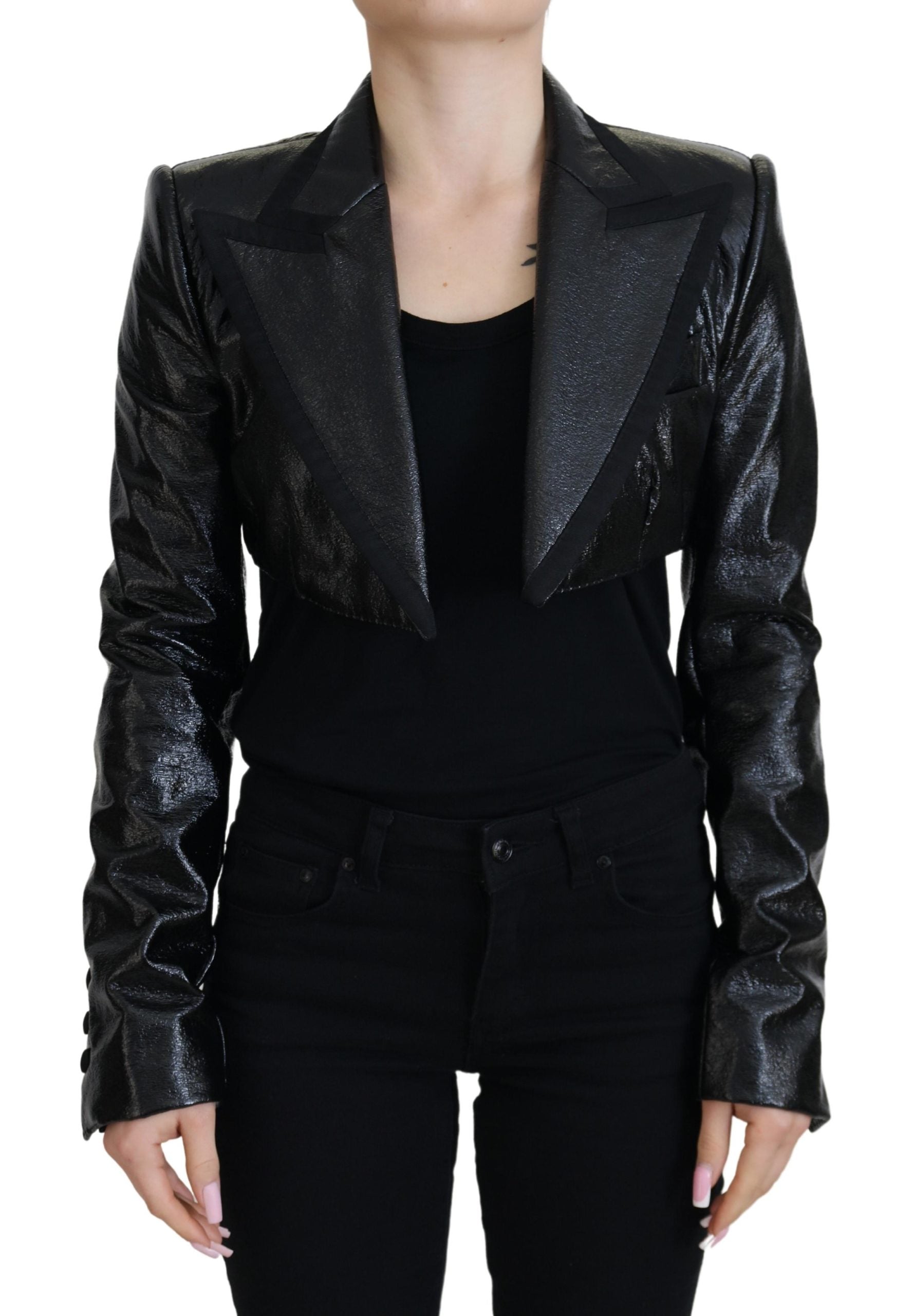 Dolce &amp; Gabbana Black Long Sleeves Crop Blazer Cotton Jacket