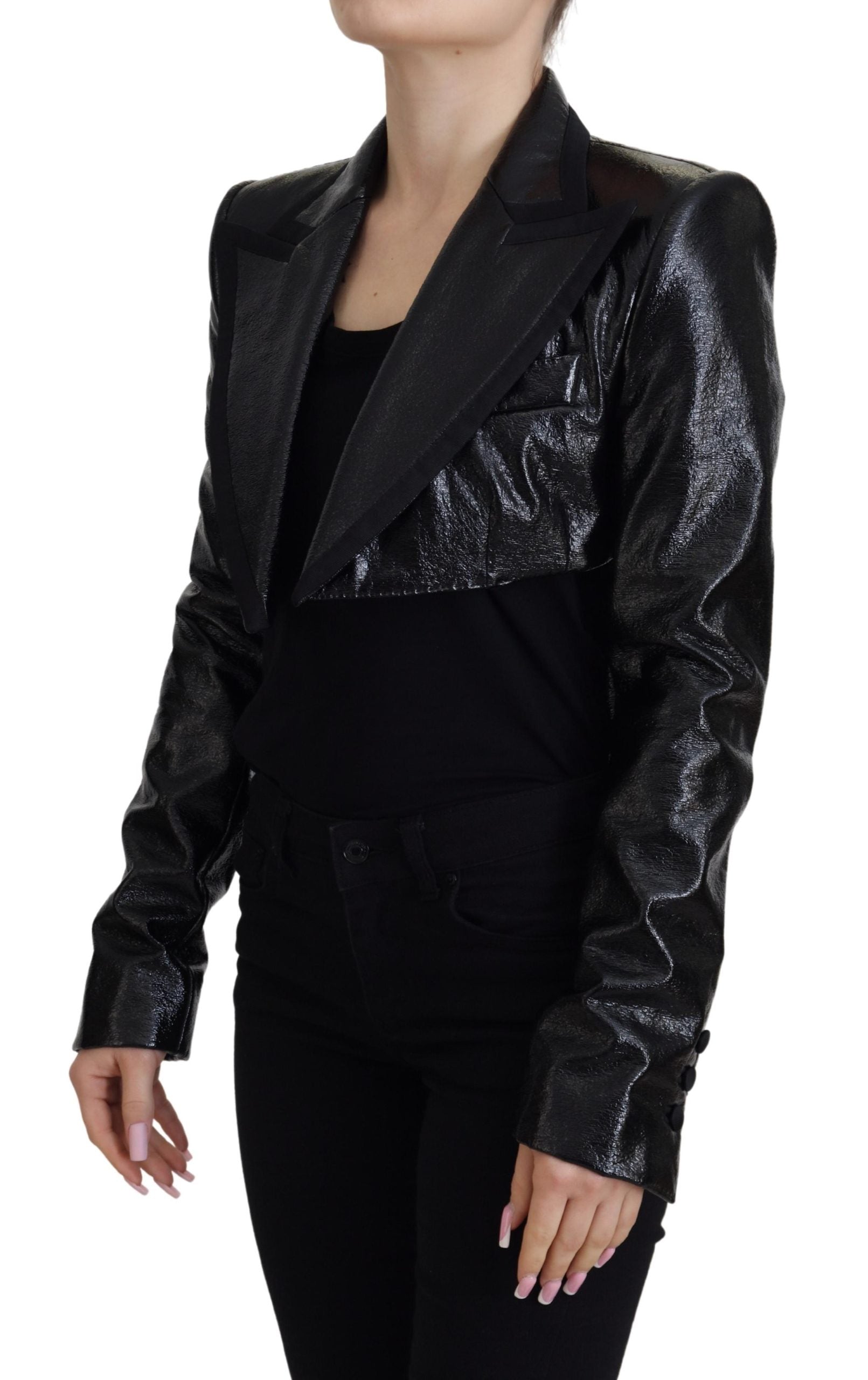 Dolce &amp; Gabbana Black Long Sleeves Crop Blazer Cotton Jacket