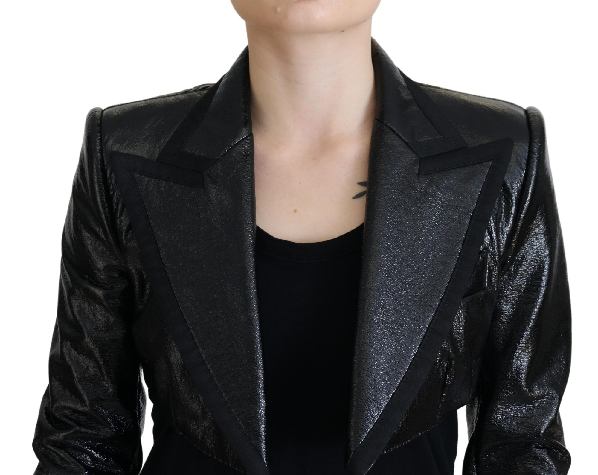 Dolce &amp; Gabbana Black Long Sleeves Crop Blazer Cotton Jacket