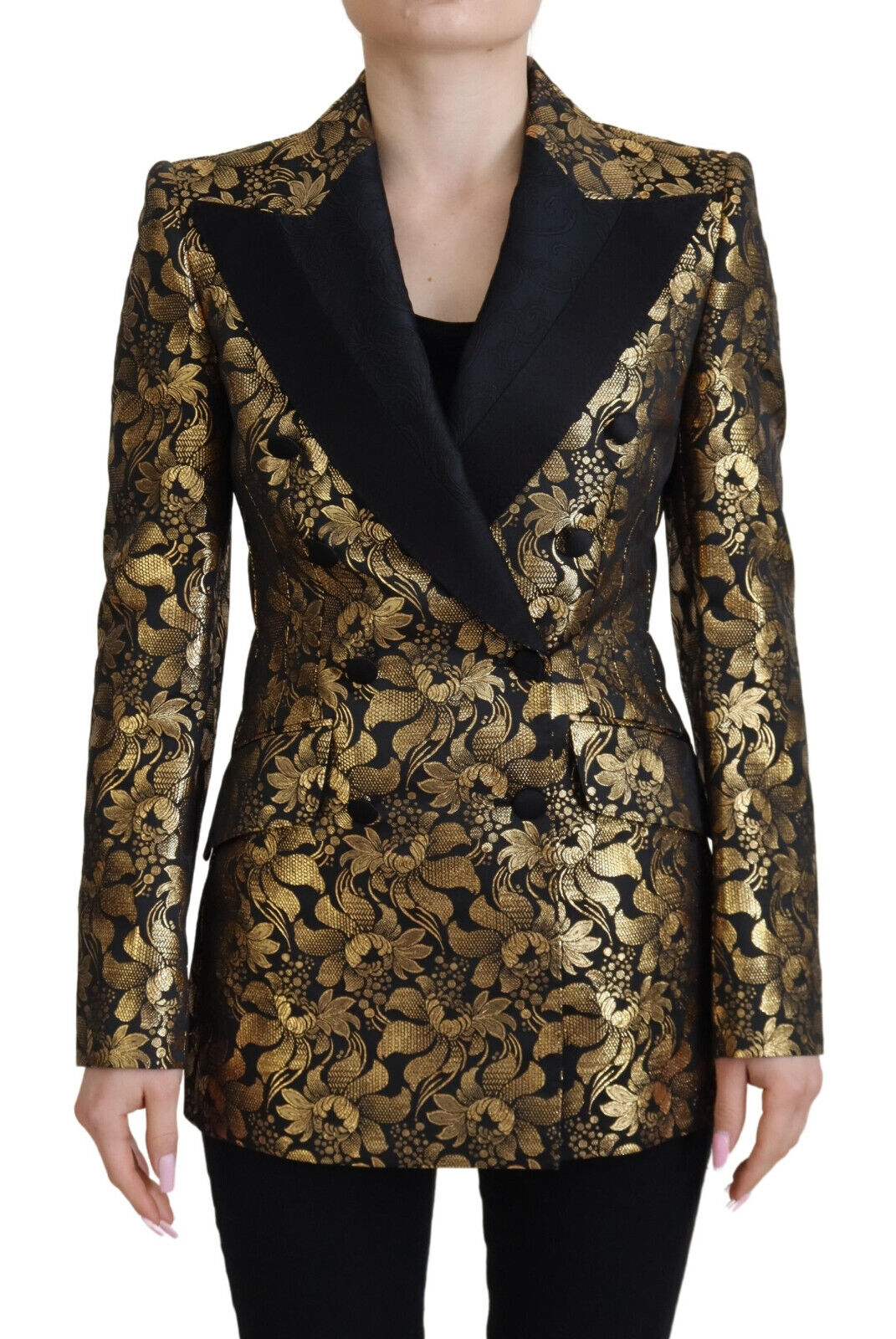Dolce &amp; Gabbana Black Gold Jacquard Coat Blazer Jacket