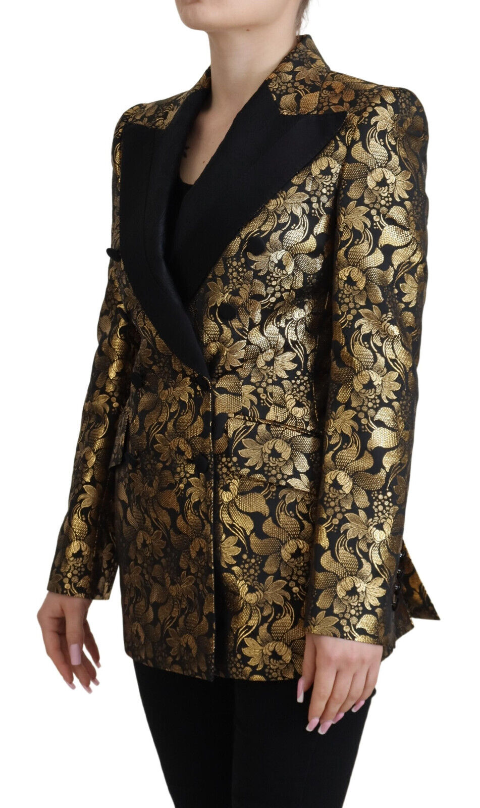 Dolce &amp; Gabbana Black Gold Jacquard Coat Blazer Jacket