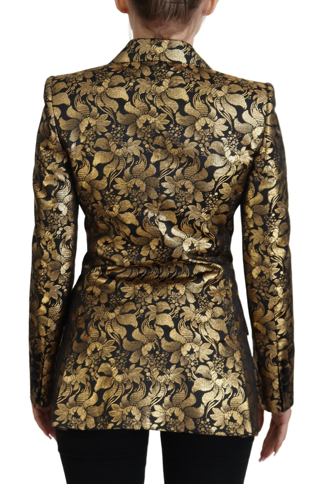 Dolce &amp; Gabbana Black Gold Jacquard Coat Blazer Jacket