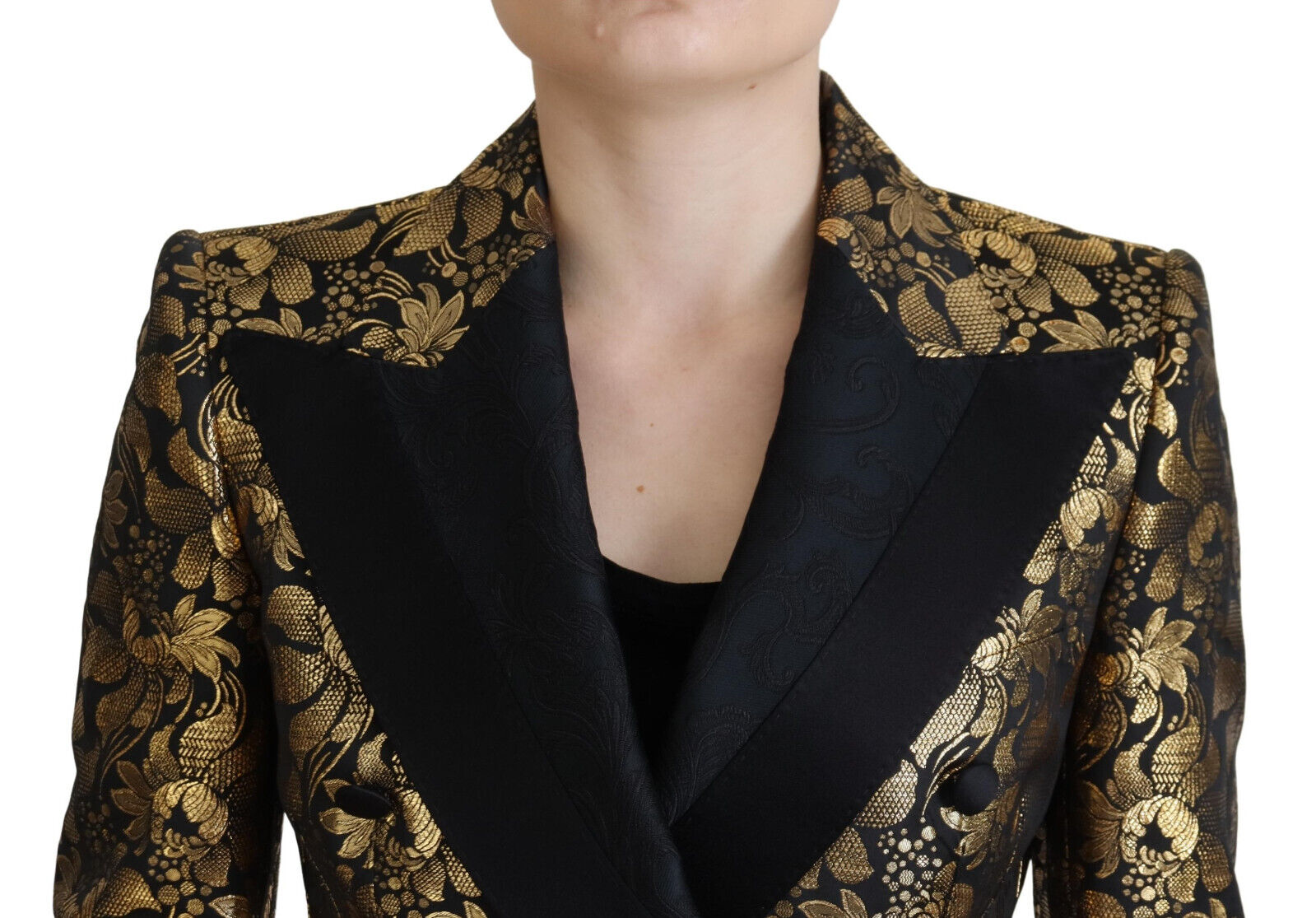 Dolce &amp; Gabbana Black Gold Jacquard Coat Blazer Jacket