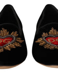 Dolce & Gabbana Black DG Sacred Heart Patch Slip On Flat Shoes