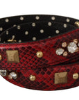Dolce & Gabbana Red Python Leather Crystals Reversible Shoulder Strap