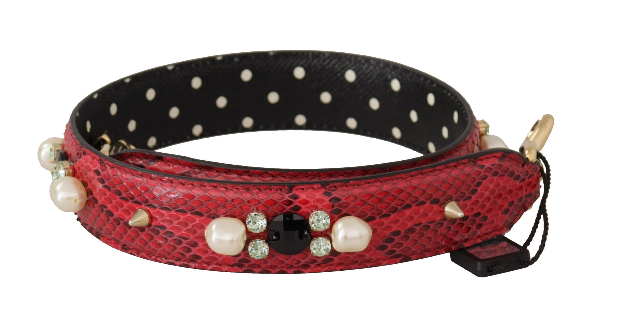 Dolce &amp; Gabbana Red Python Leather Crystals Reversible Shoulder Strap