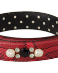 Dolce & Gabbana Red Python Leather Crystals Reversible Shoulder Strap