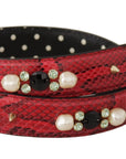 Dolce & Gabbana Red Python Leather Crystals Reversible Shoulder Strap