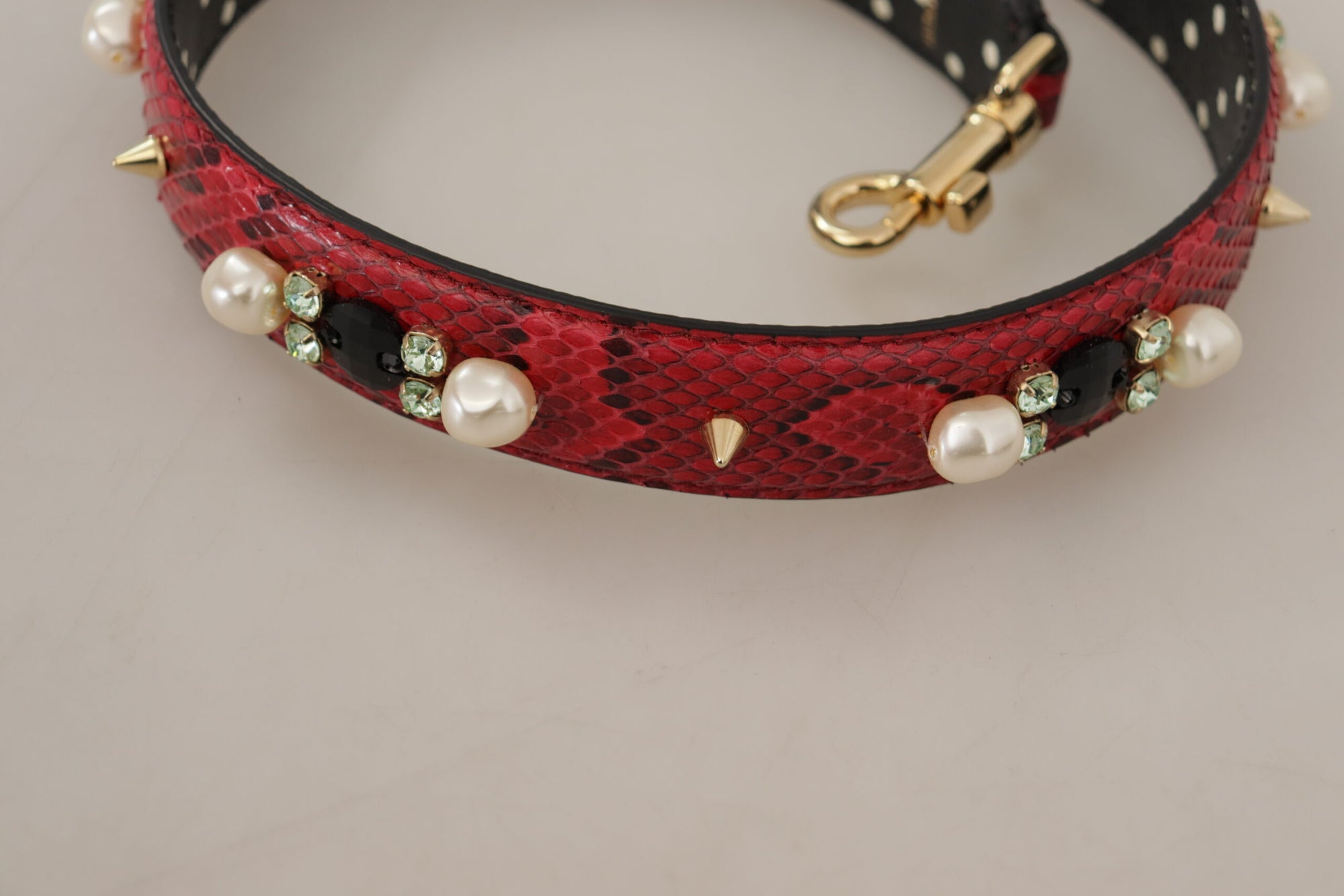 Dolce &amp; Gabbana Red Python Leather Crystals Reversible Shoulder Strap