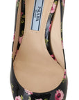 Prada Black Leather Floral Heels Stilettos Pumps