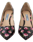 Prada Black Leather Floral Heels Stilettos Pumps