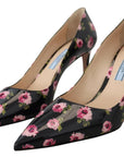 Prada Black Leather Floral Heels Stilettos Pumps