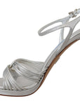 Prada Silver Leather Sandals Ankle Strap Heels Stiletto