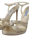 Prada Gold Leather Sandals Ankle Strap Heels Stiletto Sandal