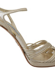 Prada Gold Leather Sandals Ankle Strap Heels Stiletto Sandal