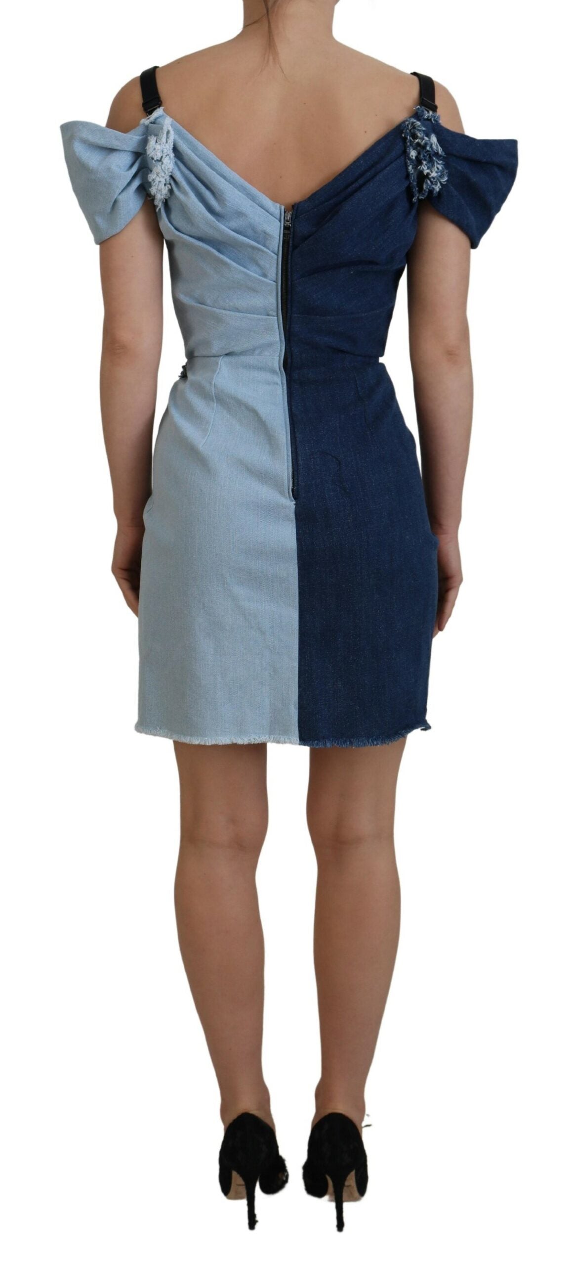 Dolce &amp; Gabbana Two Tone Blue Patchwork Denim Mini Dress