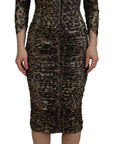 Dolce & Gabbana Multicolor Leopard Bodycon Sheath Midi Dress