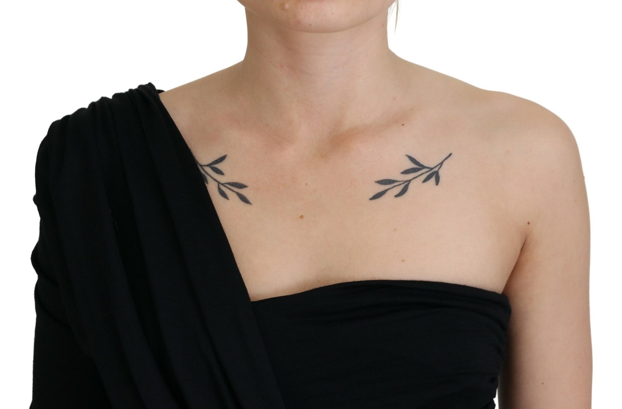 Dolce &amp; Gabbana Black Wrap Sheath One Shoulder Wool Dress