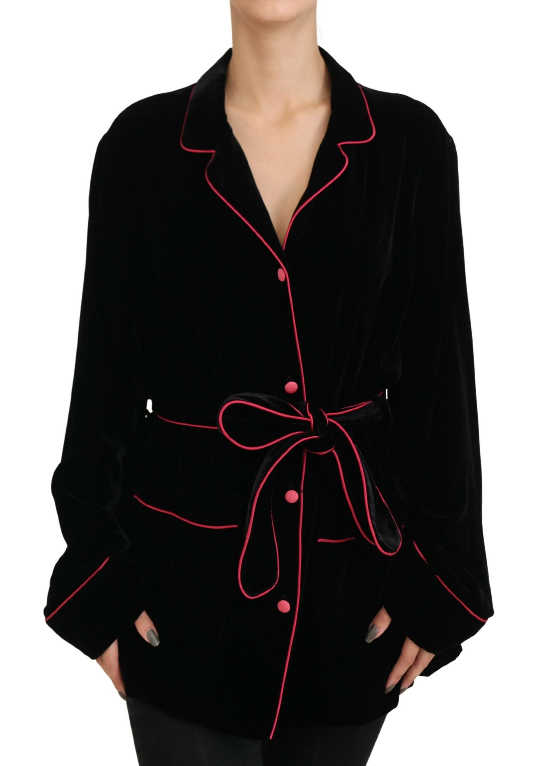 Dolce &amp; Gabbana Black Button Belted Blazer Viscose Jacket