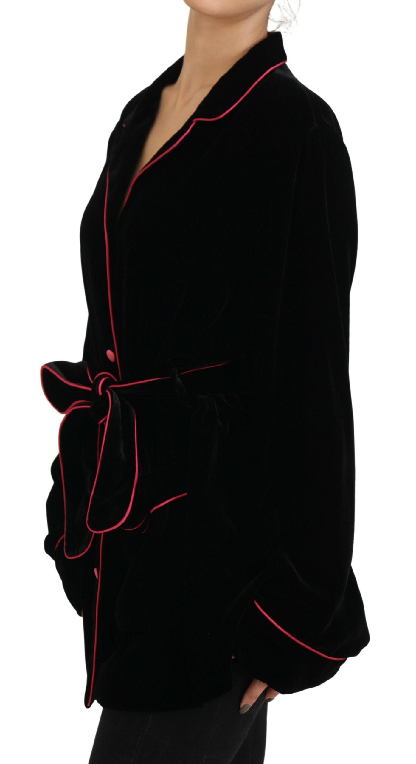 Dolce &amp; Gabbana Black Button Belted Blazer Viscose Jacket