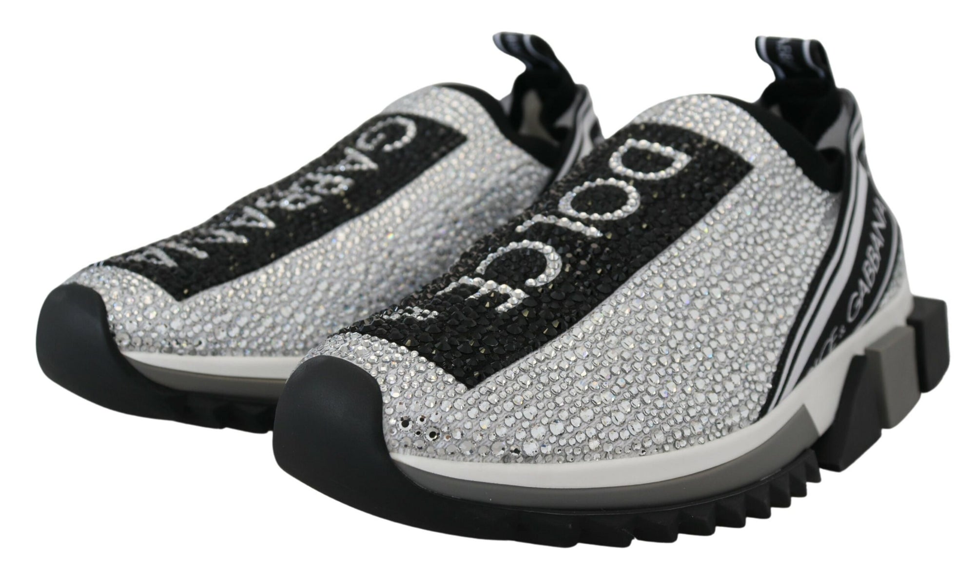 Dolce &amp; Gabbana Silver Rhinestones Sorrento Sneakers Shoes