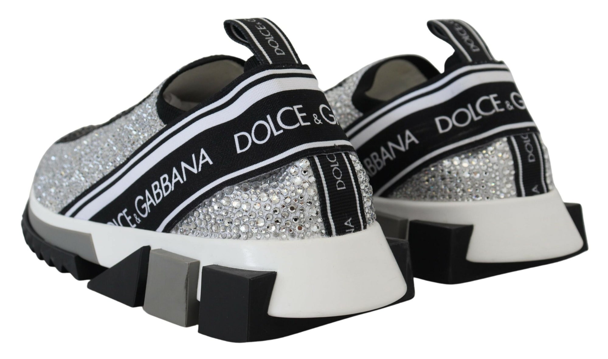 Dolce &amp; Gabbana Silver Rhinestones Sorrento Sneakers Shoes