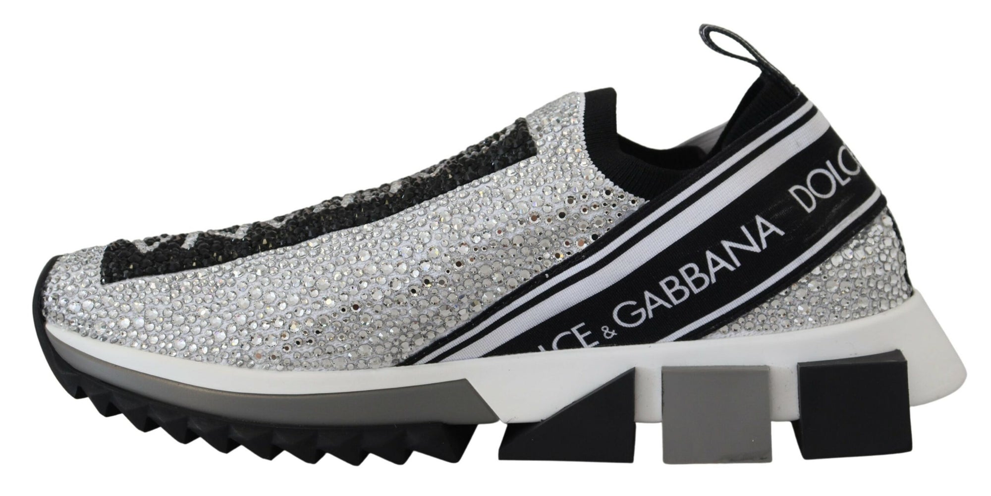 Dolce &amp; Gabbana Silver Rhinestones Sorrento Sneakers Shoes