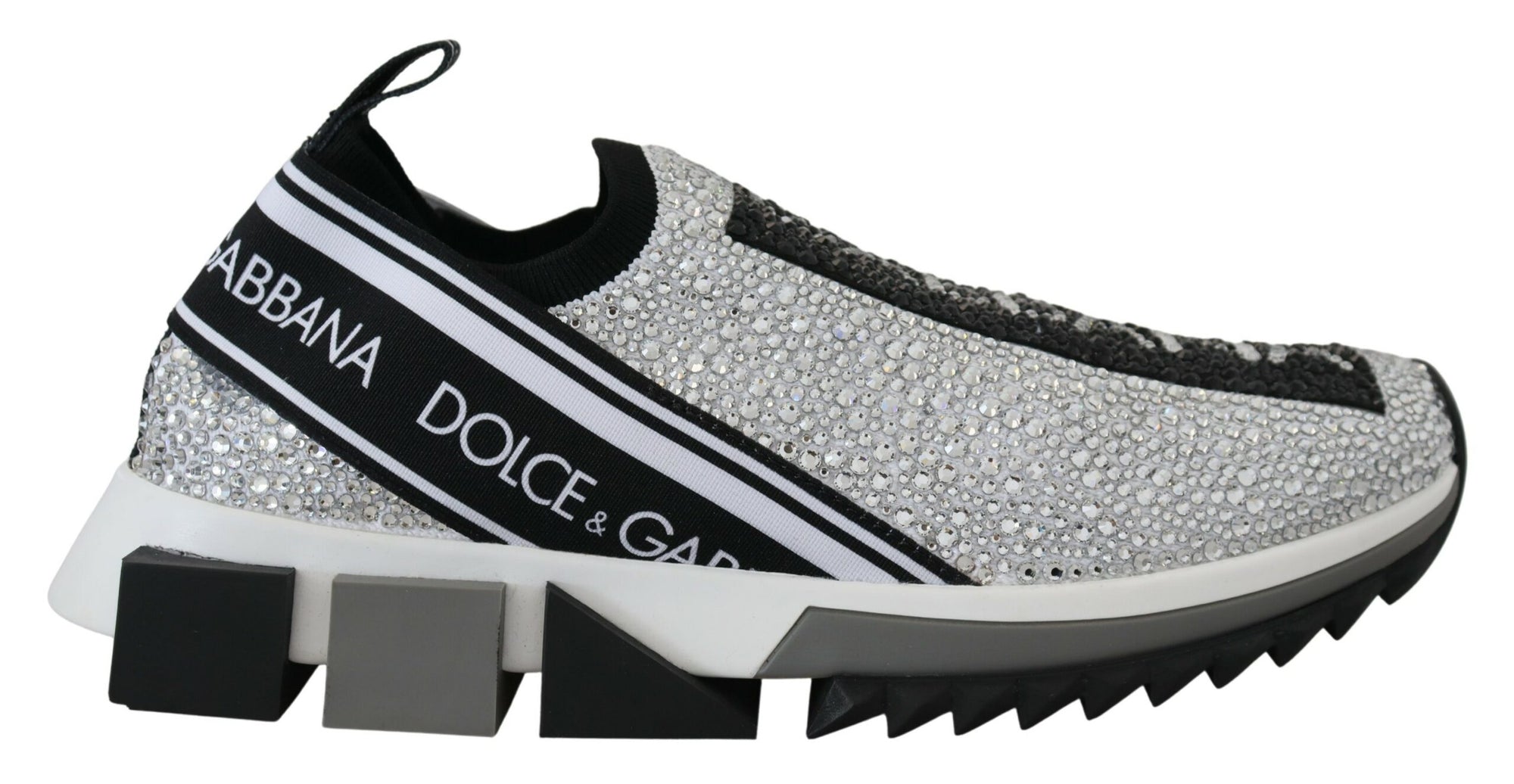 Dolce &amp; Gabbana Silver Rhinestones Sorrento Sneakers Shoes