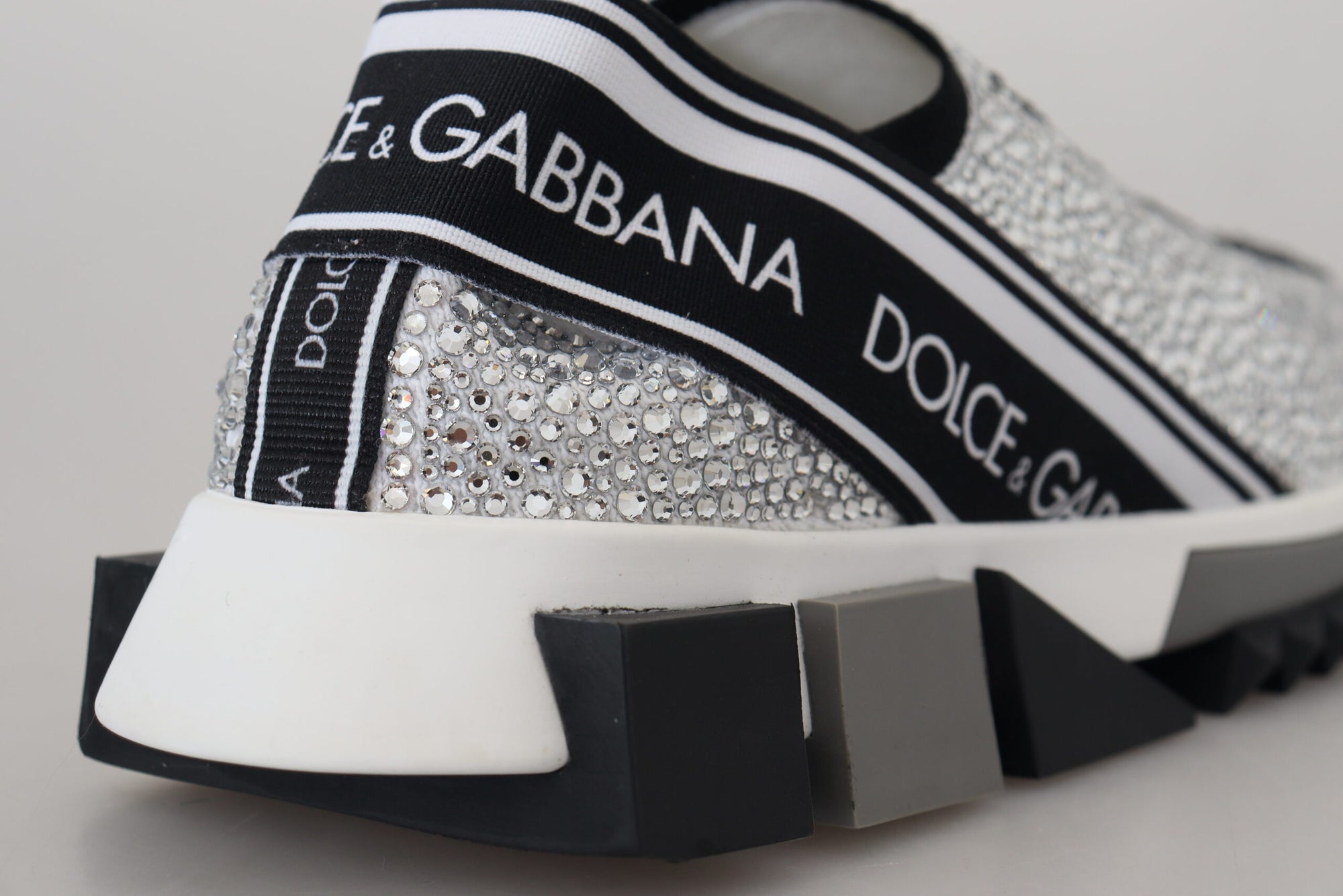 Dolce &amp; Gabbana Silver Rhinestones Sorrento Sneakers Shoes