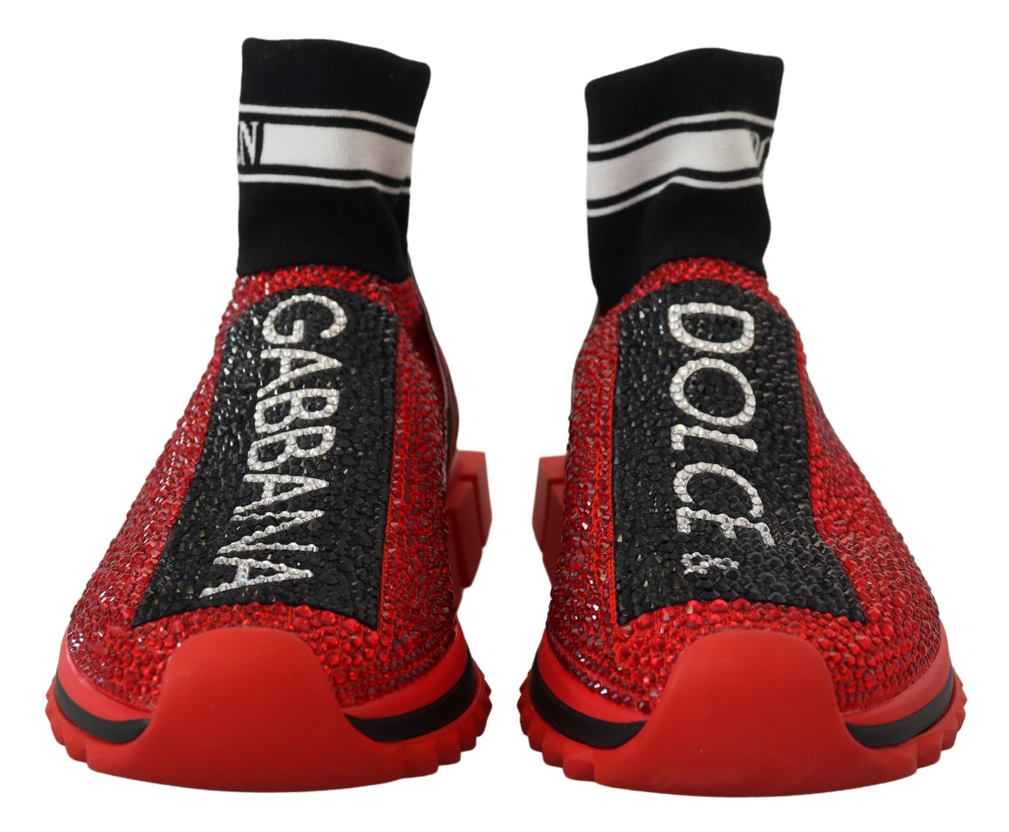 Dolce &amp; Gabbana Red Bling Sorrento Sneakers Socks Shoes