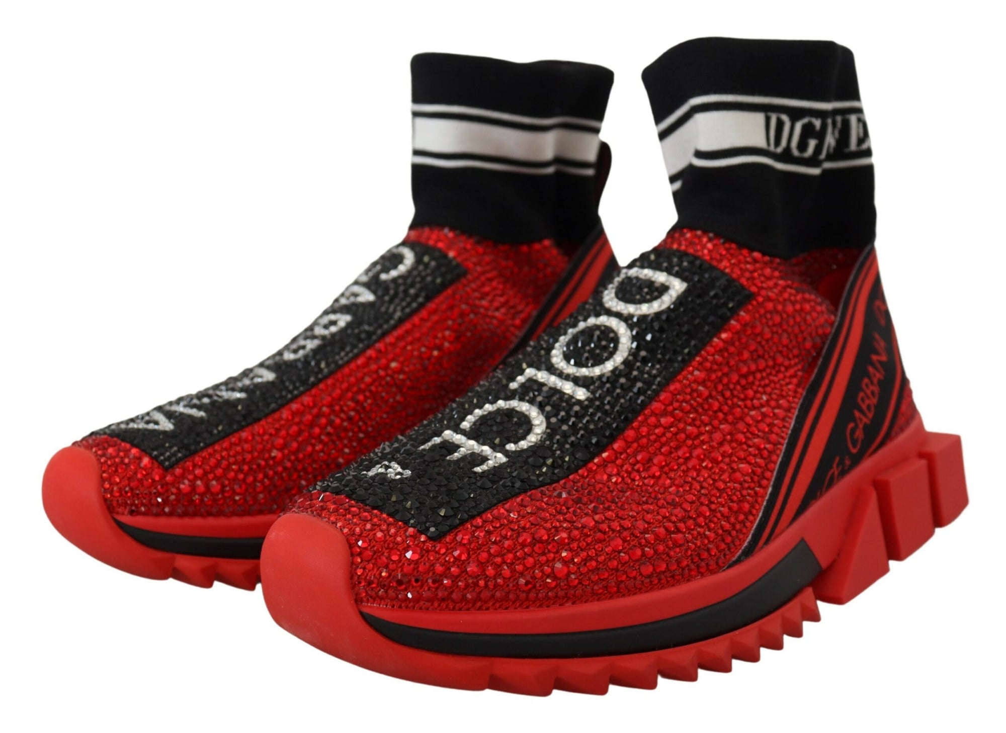 Dolce &amp; Gabbana Red Bling Sorrento Sneakers Socks Shoes