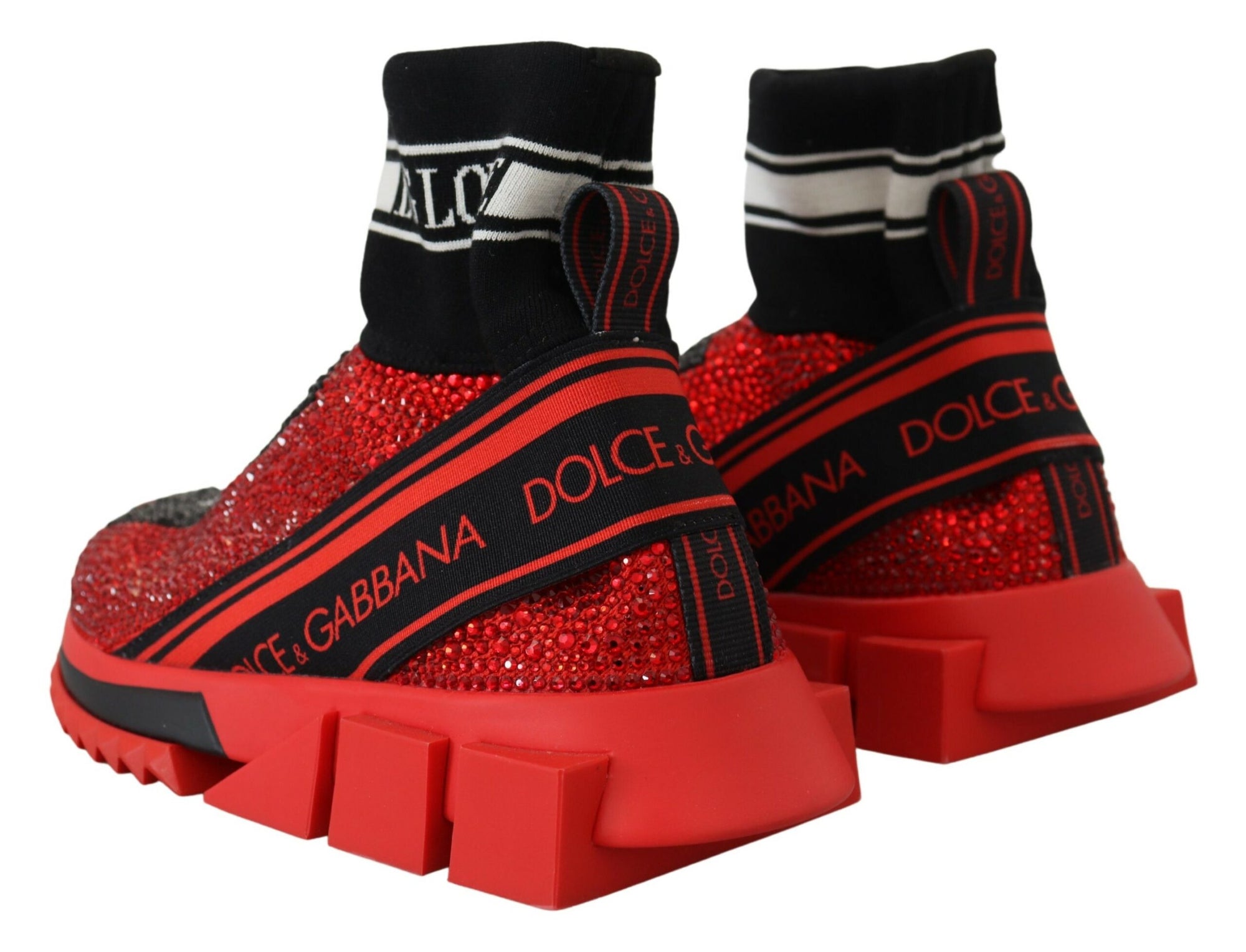 Dolce &amp; Gabbana Red Bling Sorrento Sneakers Socks Shoes