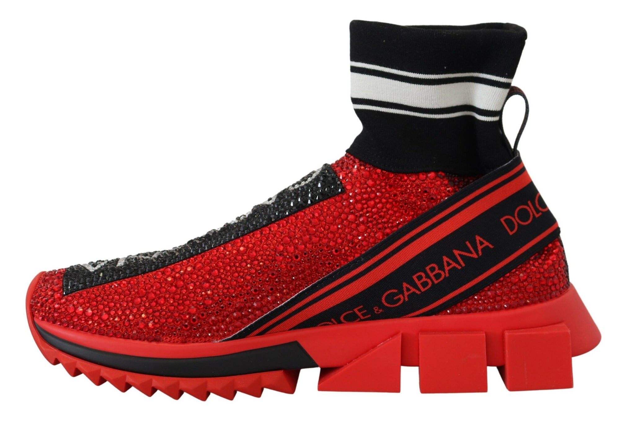Dolce &amp; Gabbana Red Bling Sorrento Sneakers Socks Shoes