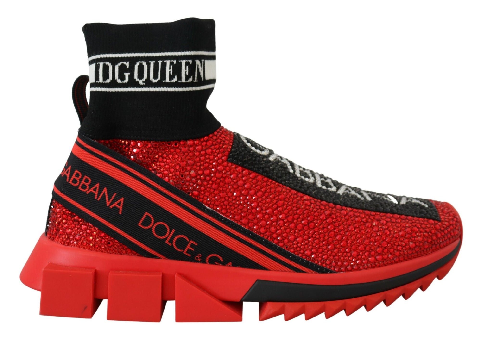 Dolce &amp; Gabbana Red Bling Sorrento Sneakers Socks Shoes