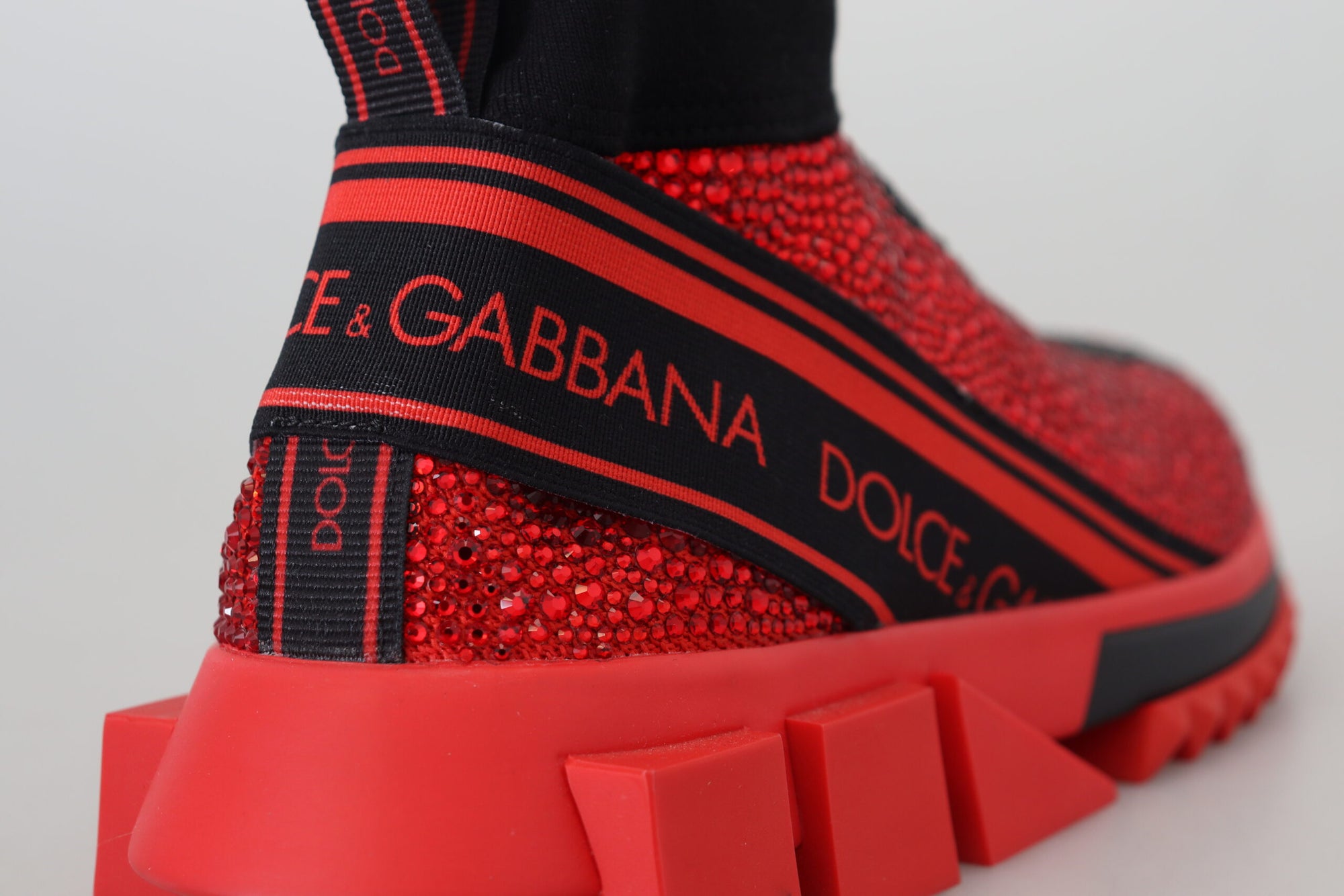 Dolce &amp; Gabbana Red Bling Sorrento Sneakers Socks Shoes