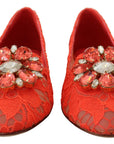 Dolce & Gabbana Red Taormina Lace Crystals Ballet Flats Shoes
