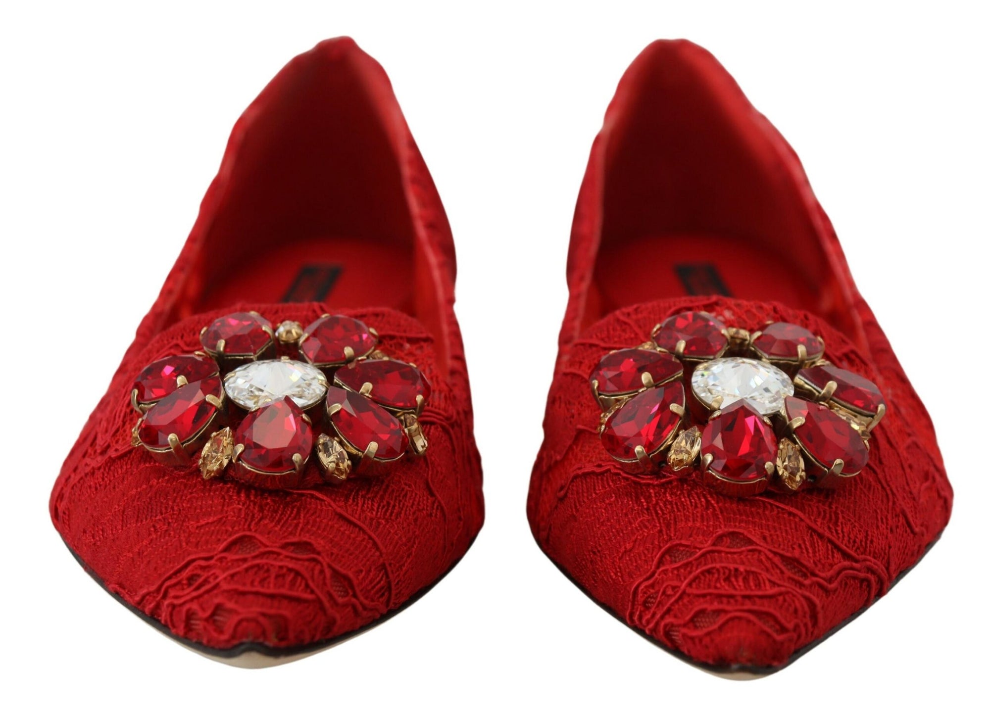 Dolce &amp; Gabbana Red Taormina Crystals Loafers Flats Shoes