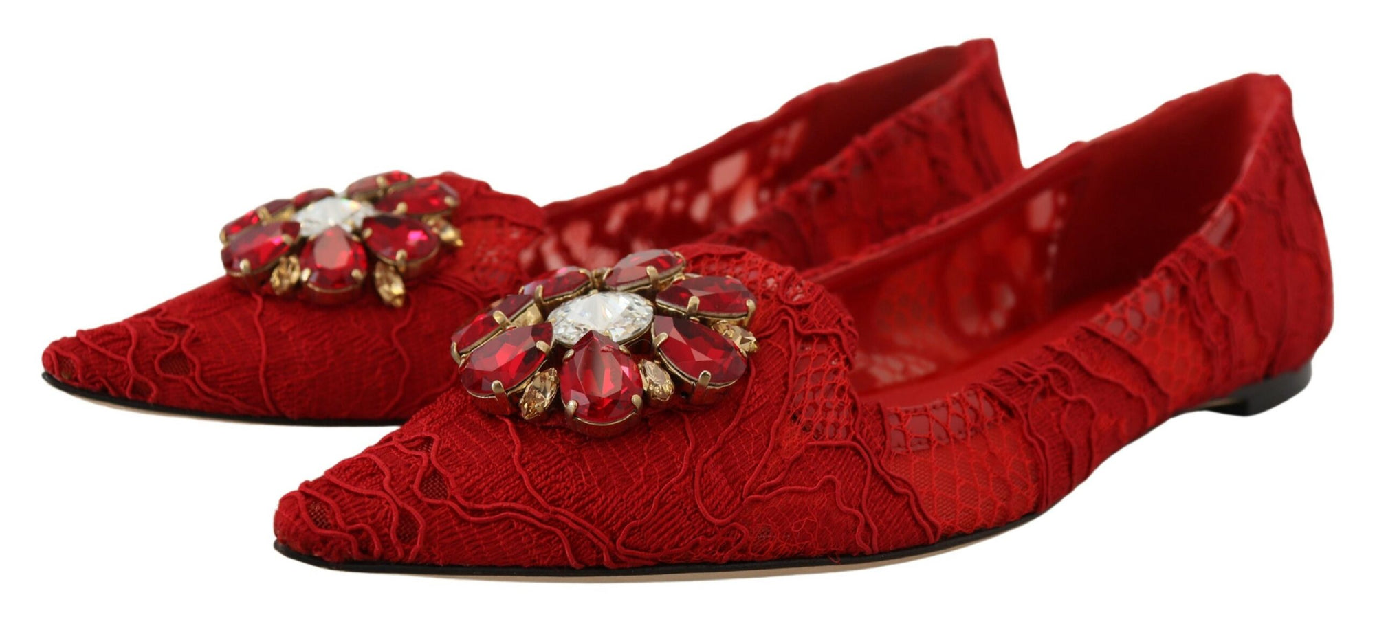 Dolce &amp; Gabbana Red Taormina Crystals Loafers Flats Shoes