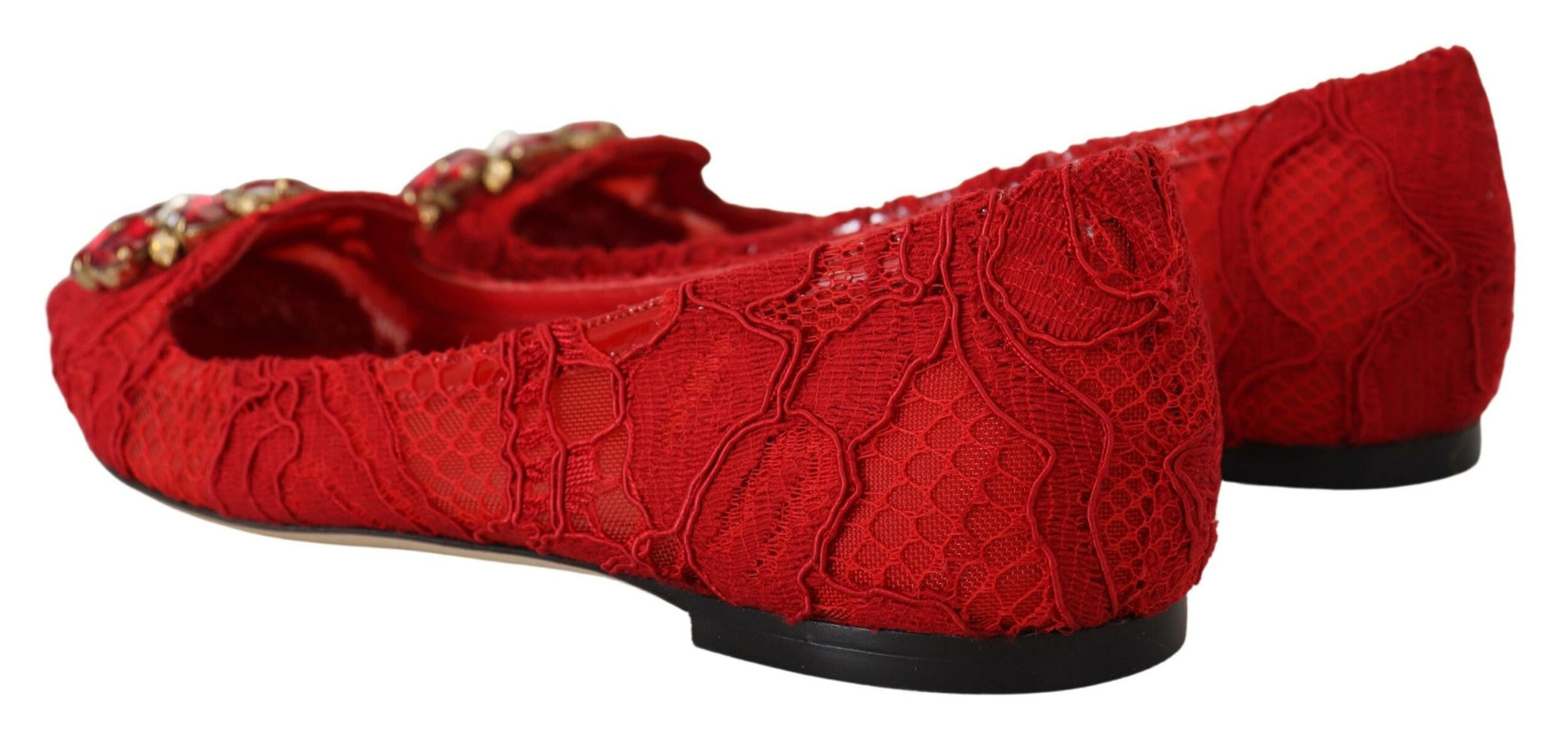 Dolce &amp; Gabbana Red Taormina Crystals Loafers Flats Shoes